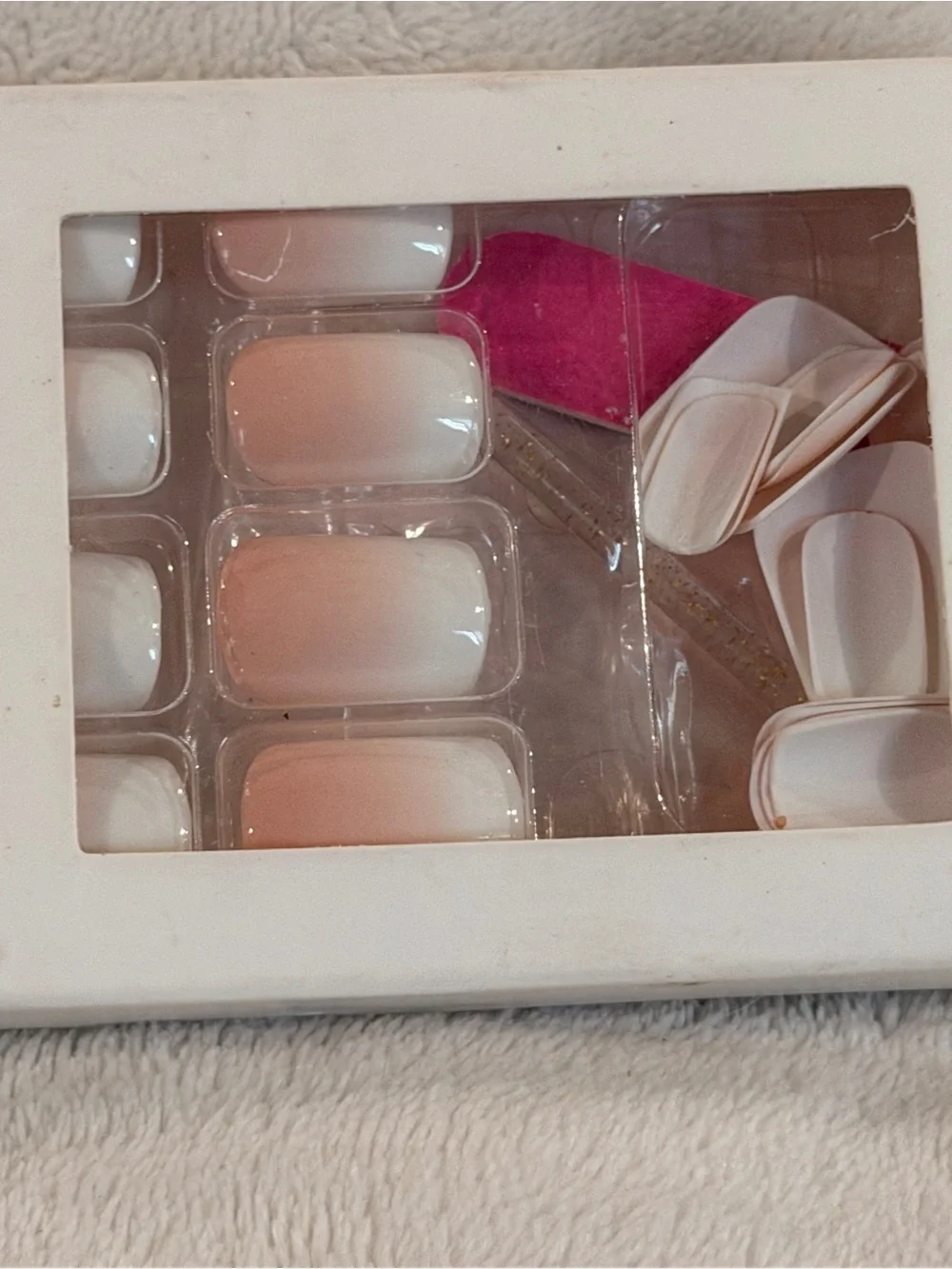 French Tip Ombré Press On Nails Nude Pink Square Salon Style Set